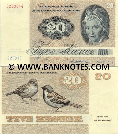 Banknotes Denmark 20 Kroner 1983 Danish Bank Notes Paper Money 
