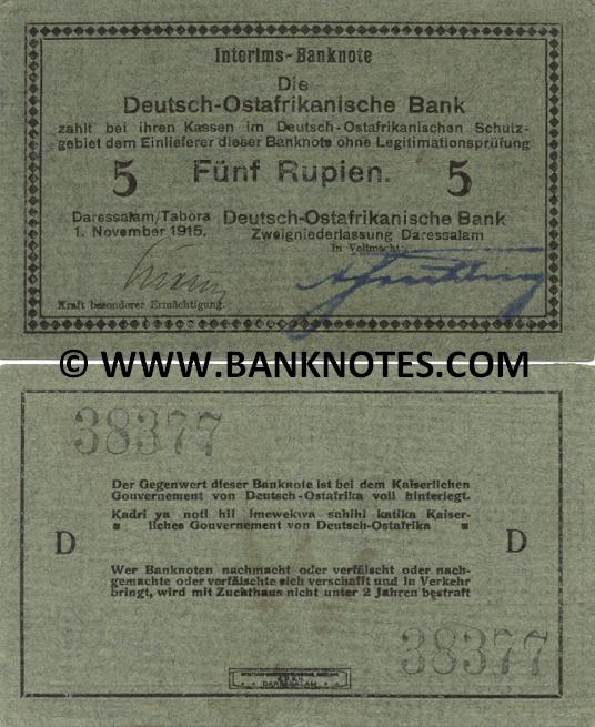 German East Africa 5 Rupien 1915 - German African Currency Bank Notes