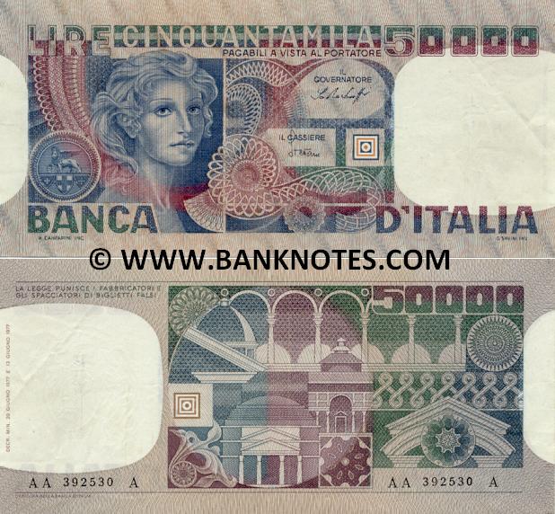 Italy 50000 Lire 1977  Italian Currency Bank Notes, Paper Money, World Currency, Banknotes 