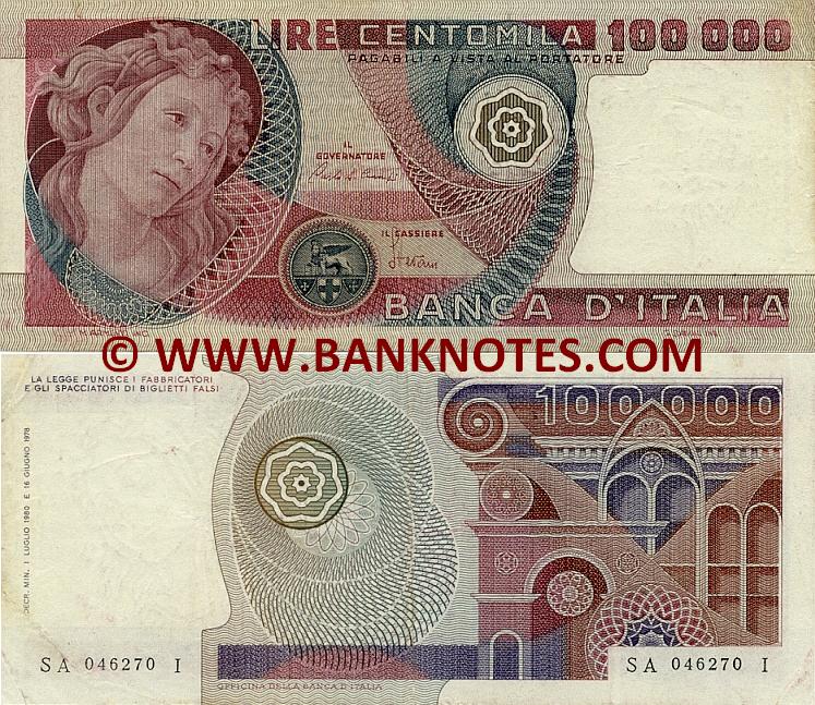 Italy 100000 Lire 19781982  Italian Currency Bank Notes, Paper Money, World Currency 