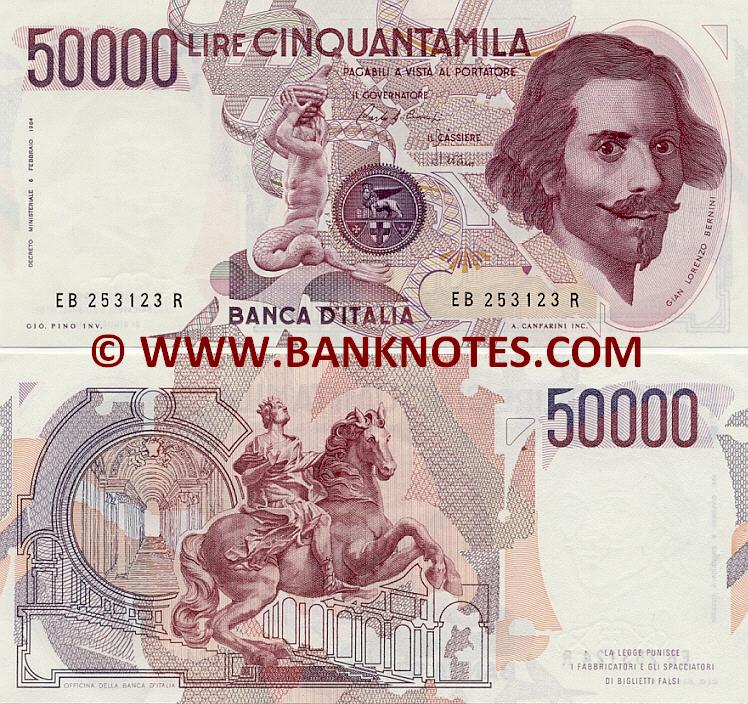 Italy 50000 Lire 1984  Italian Lira Currency Bank Notes, European Paper Money, World Currency 