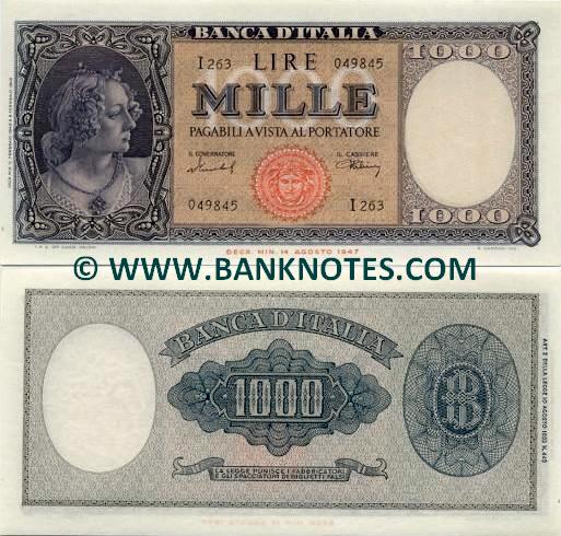Italy 1000 Lire 19481961  Italian Currency Bank Notes, Paper Money, World Currency, Banknotes 