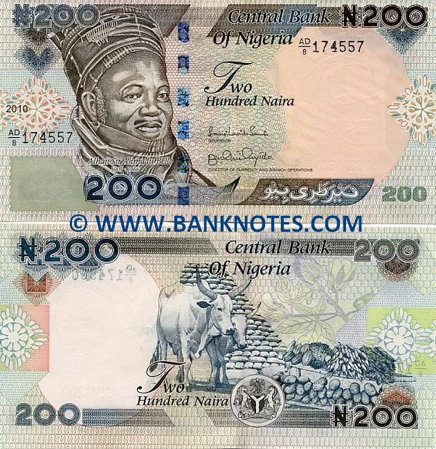 Nigeria 200 Naira 2000 2010 Nigerian Currency Bank Notes Paper Money 