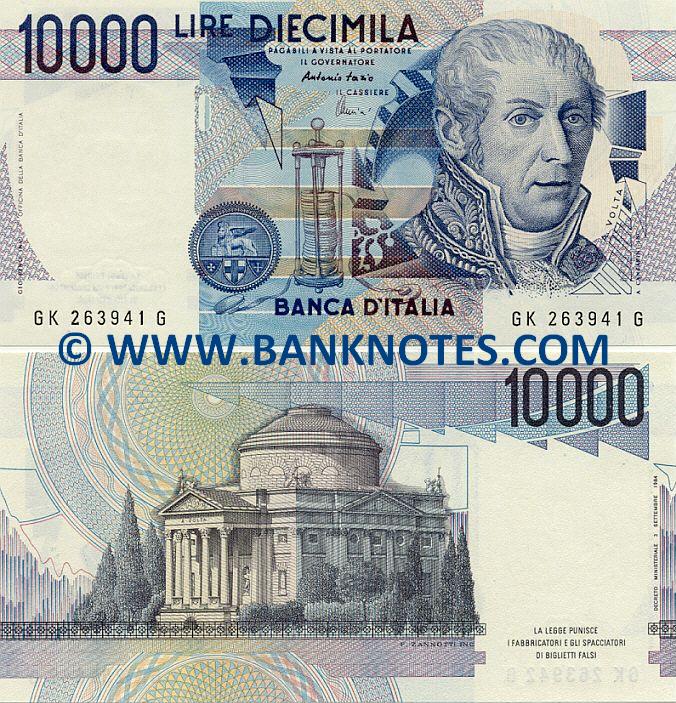 Italy 10000 Lire 1984  Italian Lira Currency Bank Notes, European Paper Money, World Currency 