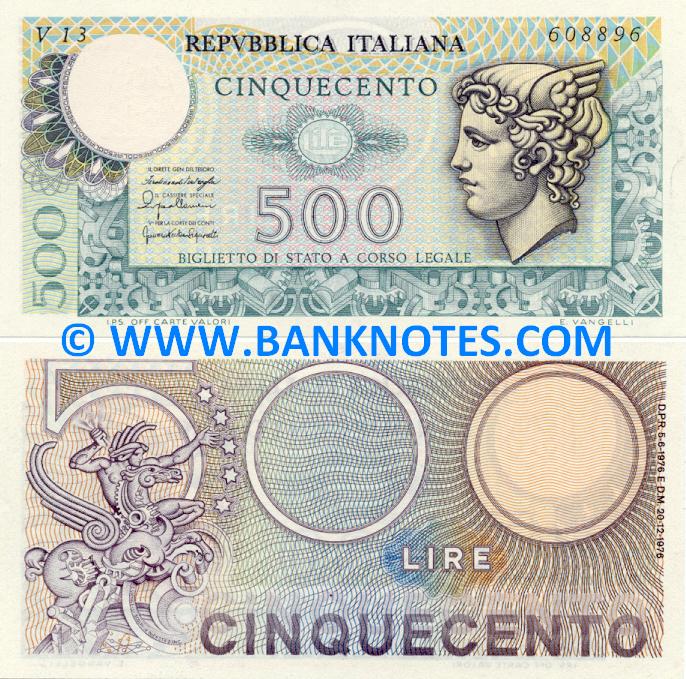 Italy 500 Lire 1976  Italian Currency Bank Notes, Paper Money, World Currency, Banknotes 