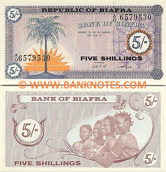 Biafra 5 Shillings 1967 Biafran Currency Bank Notes African Paper 