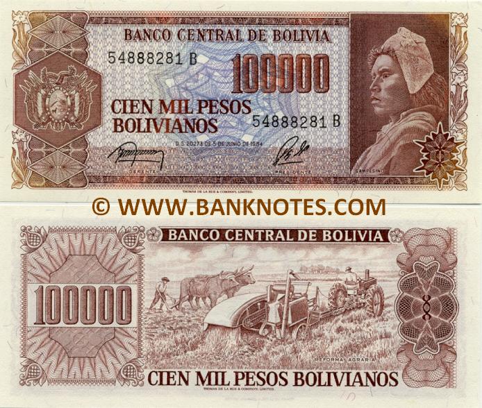 Bolivia 100000 Pesos Bolivianos 1984 - Bolivian Currency Bank Notes, Paper Money, Banknotes ...