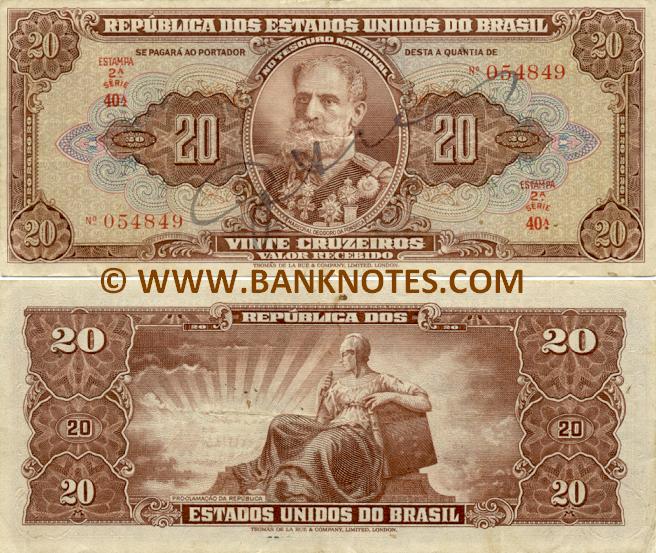 BRAZIL 20 CRUZEIROS 1963 P168b BRASIL REPUBLICA SHARP 3833# BANKNOTE MONEY