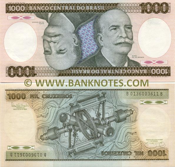 Brazil 1000 Cruzeiros 1986 Brazilian Currency Bank Notes Paper Money 