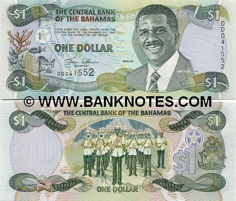 Bahamas 1 Dollar 2001 Bahamian Currency Bank Notes Paper Money