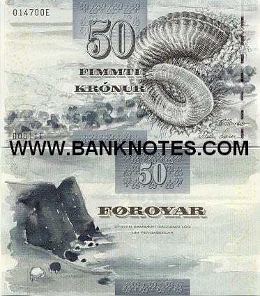 UNC P-24 Faeroe Faroe Islands 50 Kronur banknote 2001