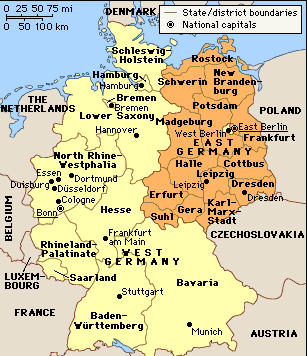 Map of East and West Germany