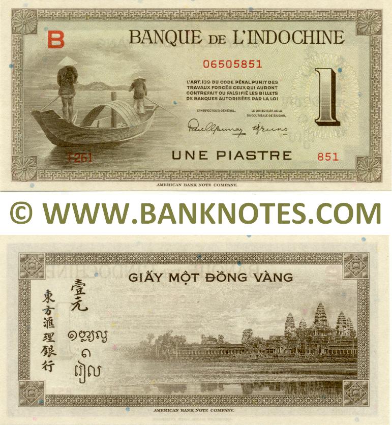 French Indo-China 1 Piastre 1945 - French Indo-Chinese Bank Notes