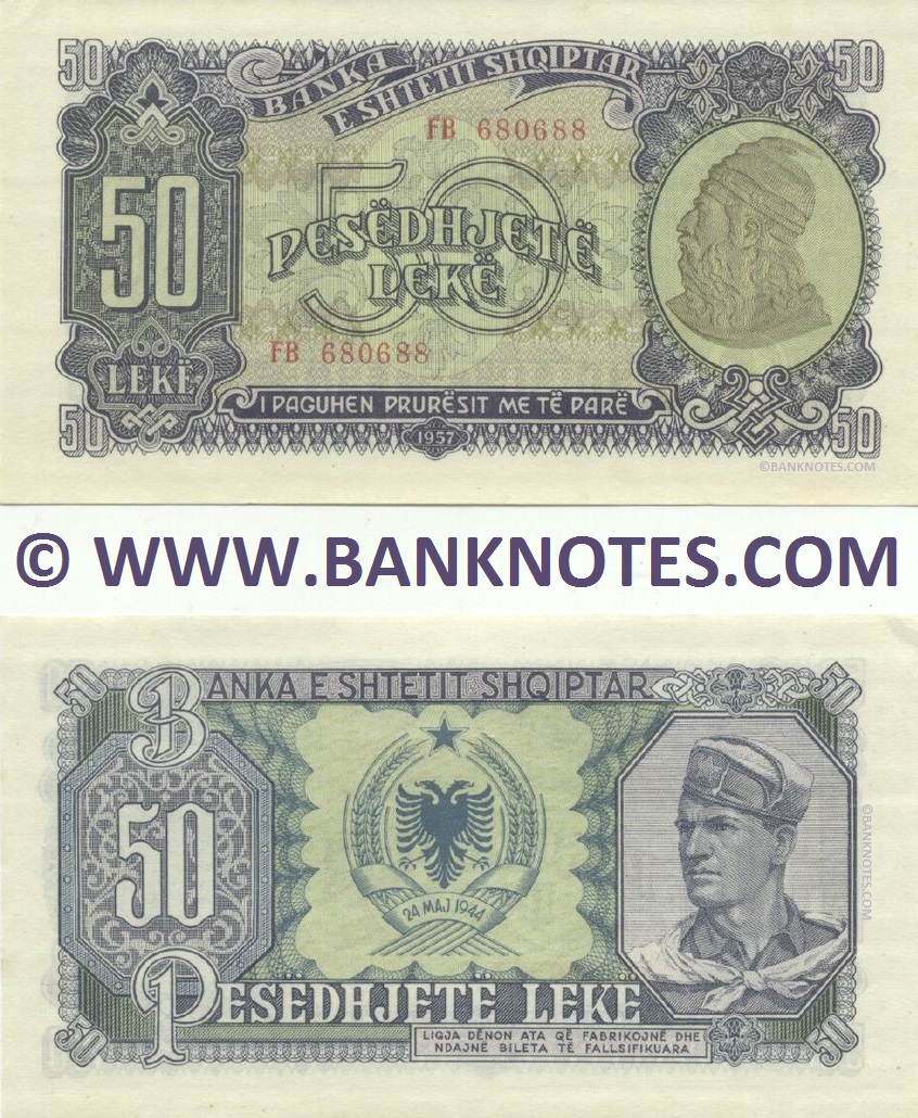 Albania 50 Lekë 1957 (FB 6806xx) AU-UNC