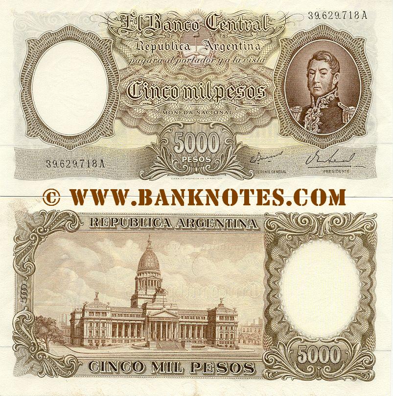 Argentina 5000 Pesos (1962-69) (39.629.716A) (lightly circulated) AU