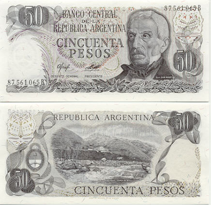 Argentina 50 Pesos (1976-78) (Series B) UNC