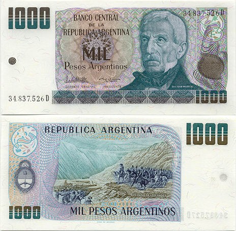 Argentina 1000 Pesos Argentinos (1983-85) (34.837.5xxD) UNC