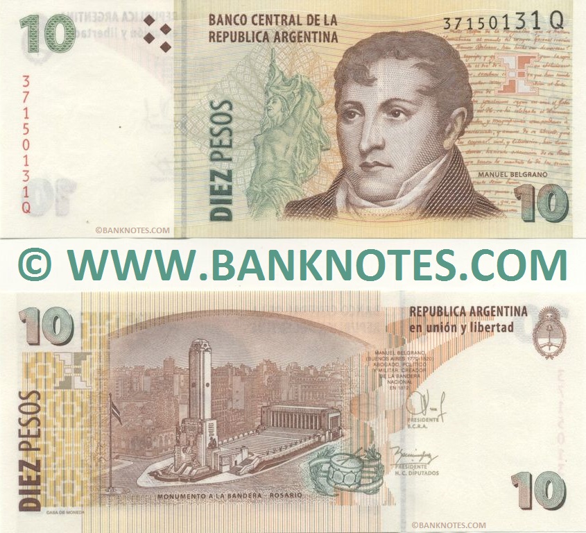 Argentina 10 Pesos (2013) (371501xx Q) UNC