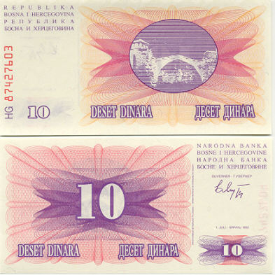 Bosnia & Herzegovina 10 Dinara 1992 (HG/874216xx) UNC