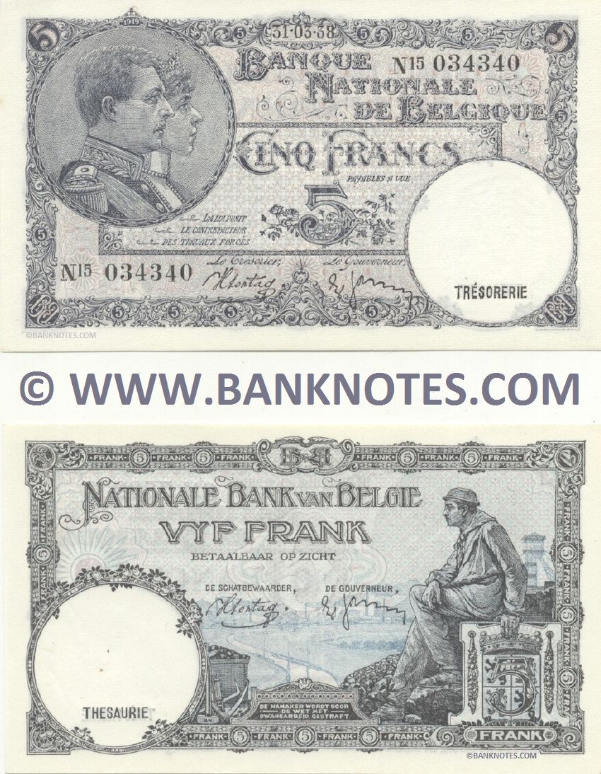 Belgium 5 Francs 5.3.1938 (R14/744347) UNC