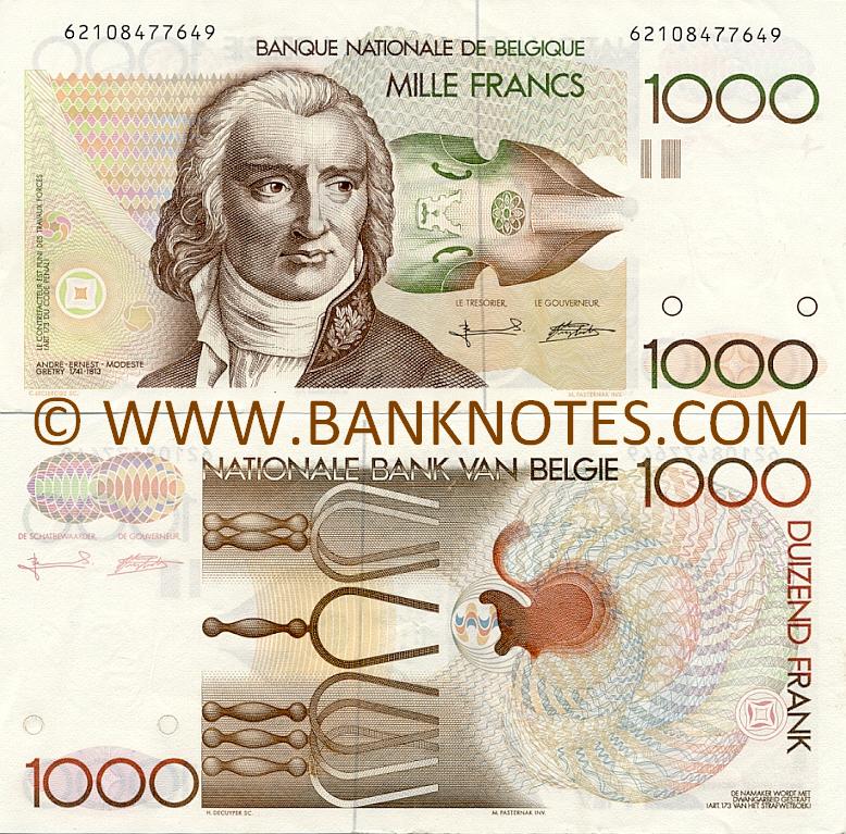 Belgium 1000 Francs (1980-96) (Sig: van Droogenbroeck + Verplaetse) (51110940645) (circulated) VF+
