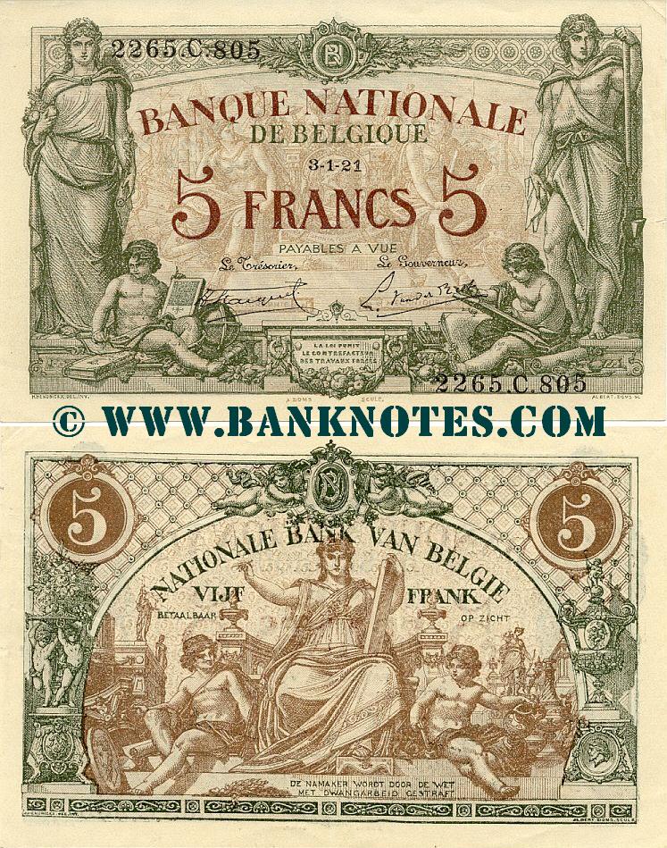 Belgium 5 Francs 3.1.1921 (2265.C.805) (circulated) XF
