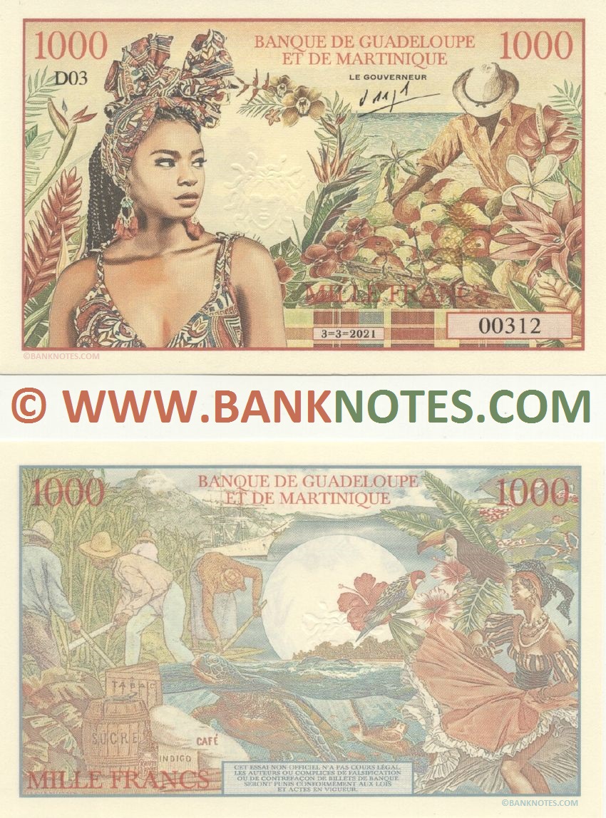 International 'Banque de Guadeloupe et de Martinique' 1000 Francs 2021 (D03/00312) UNC