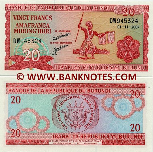 Burundi 20 Francs 1997 (CU1608xx) UNC