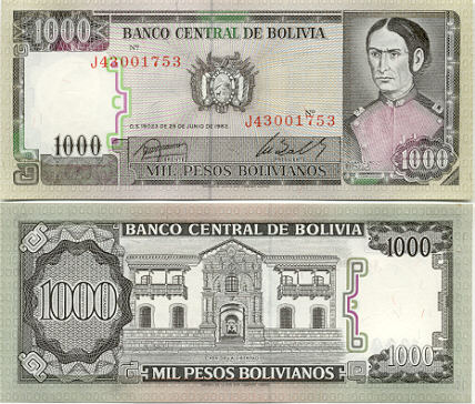 Bolivia 1000 Pesos Bolivianos 1982 (K082105xx) UNC