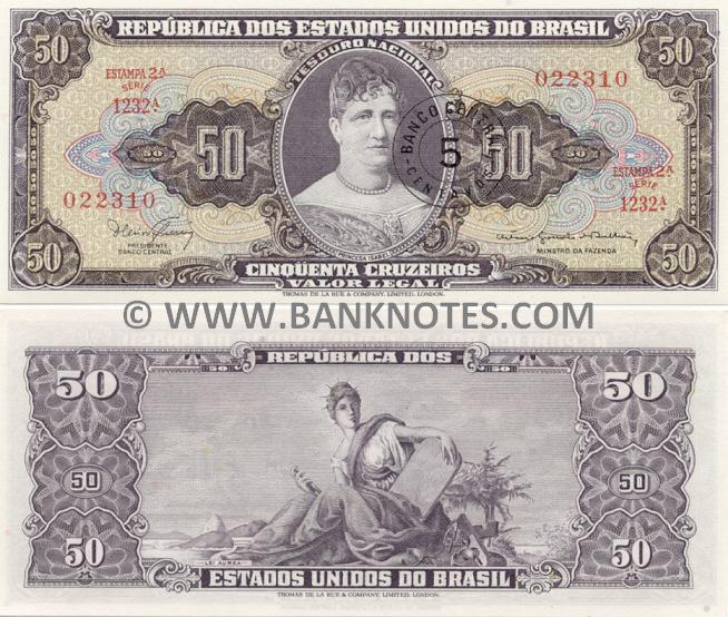 Brazil 5 Centavos on 50 Cruzeiros (1966-67) (1232A/022301) UNC