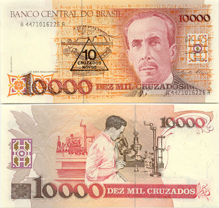 Brazil 10 Cruzados Novos on 10000 Cruzados (1990) (A44710162xxA) UNC