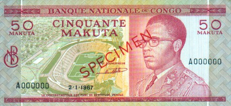 Congo Democratic Republic 50 Makuta 1967 SPECIMEN (A000000) AU-UNC