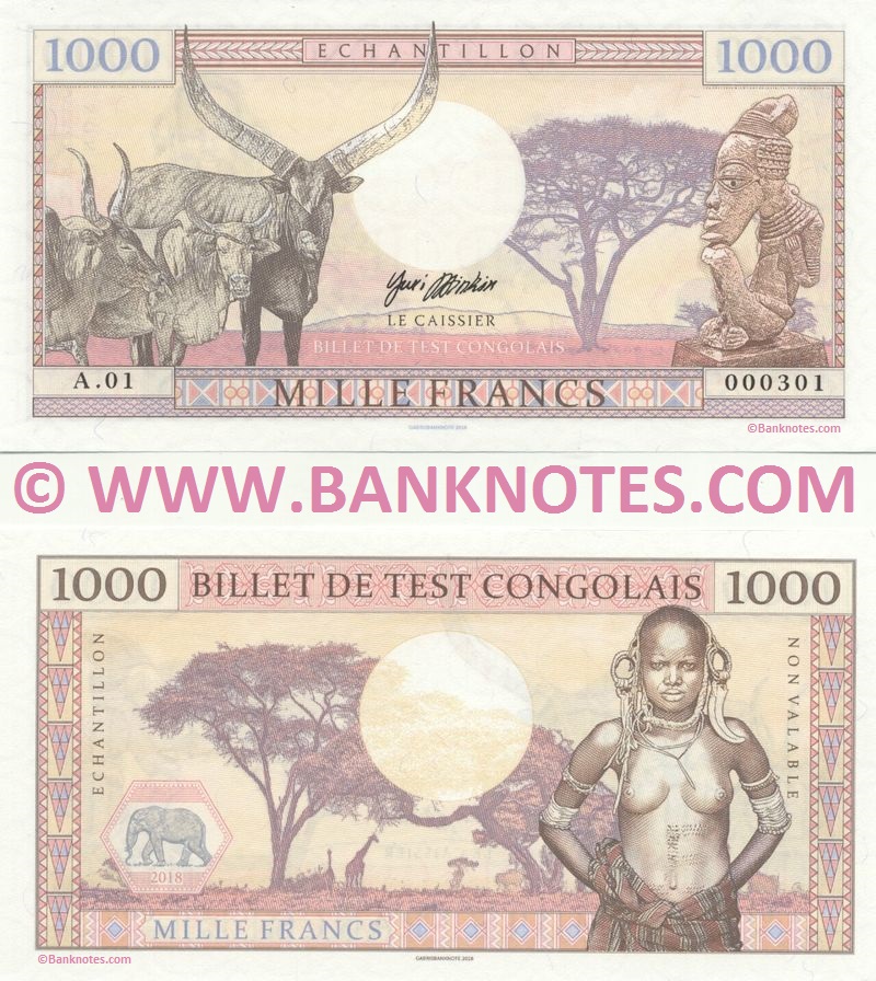 Congo Republic 1000 Francs 2018 Private product (Test Note) (A.01/000303) UNC