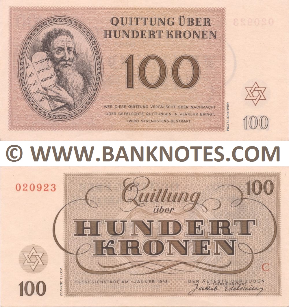 Czechoslovakia – Theresienstadt Concentration Camp – 100 Kronen 1.1.1943 (020923) AU-UNC