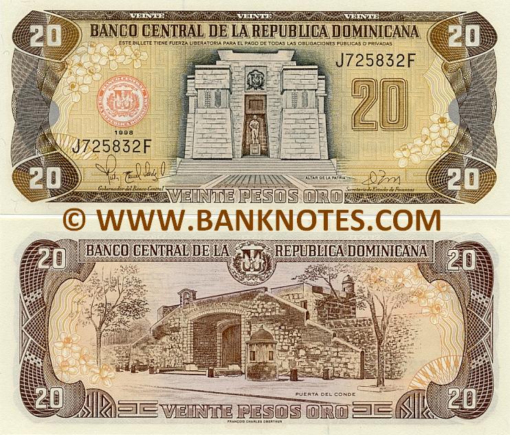 Dominican Republic 20 Pesos Oro 1998 (J7258xxF) UNC