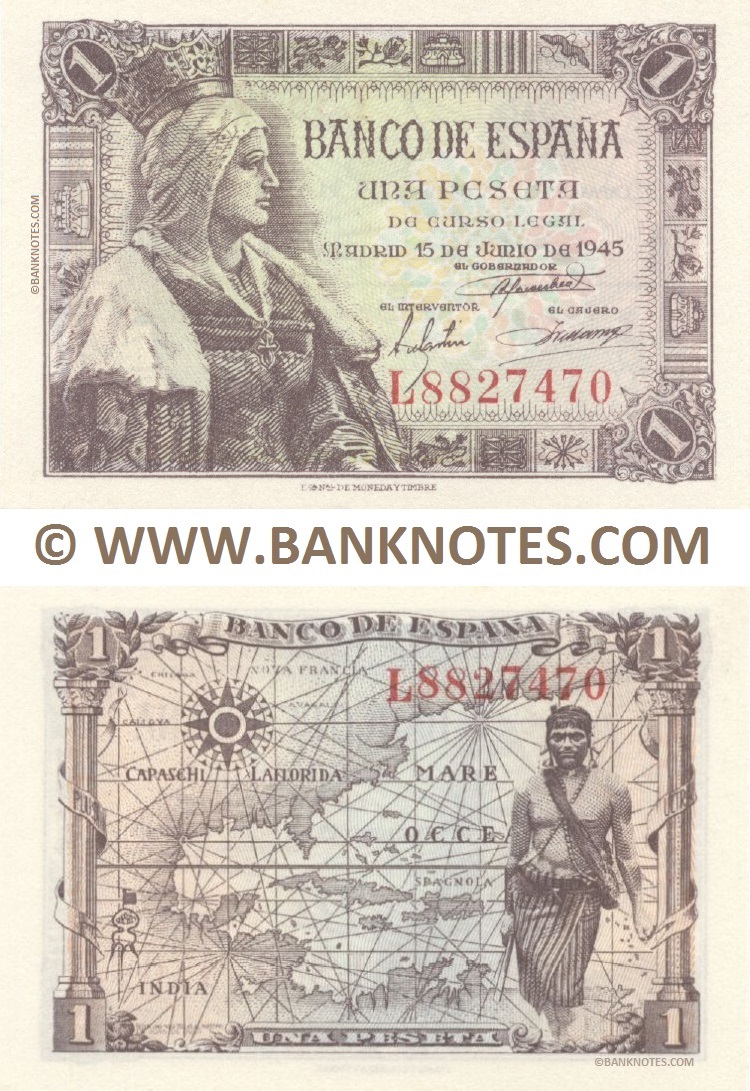 Spain 1 Peseta 15.6.1945 (L8827470) UNC