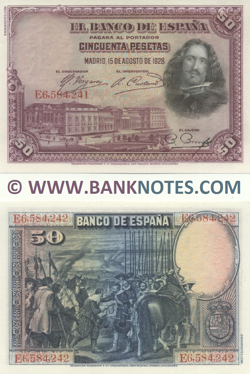 Spain 50 Pesetas 15.8.1928 (E-6,584,233) UNC