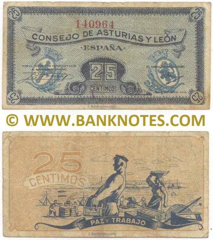 Spain 25 Centimos (1936) (Consejo de Asturias y León)