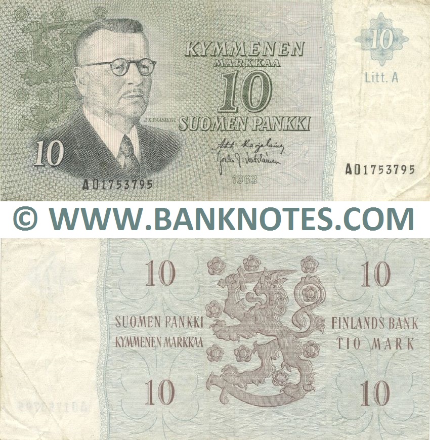 Finland 10 Markkaa 1963 (AO1753795 / Litt.A) (circulated) VF