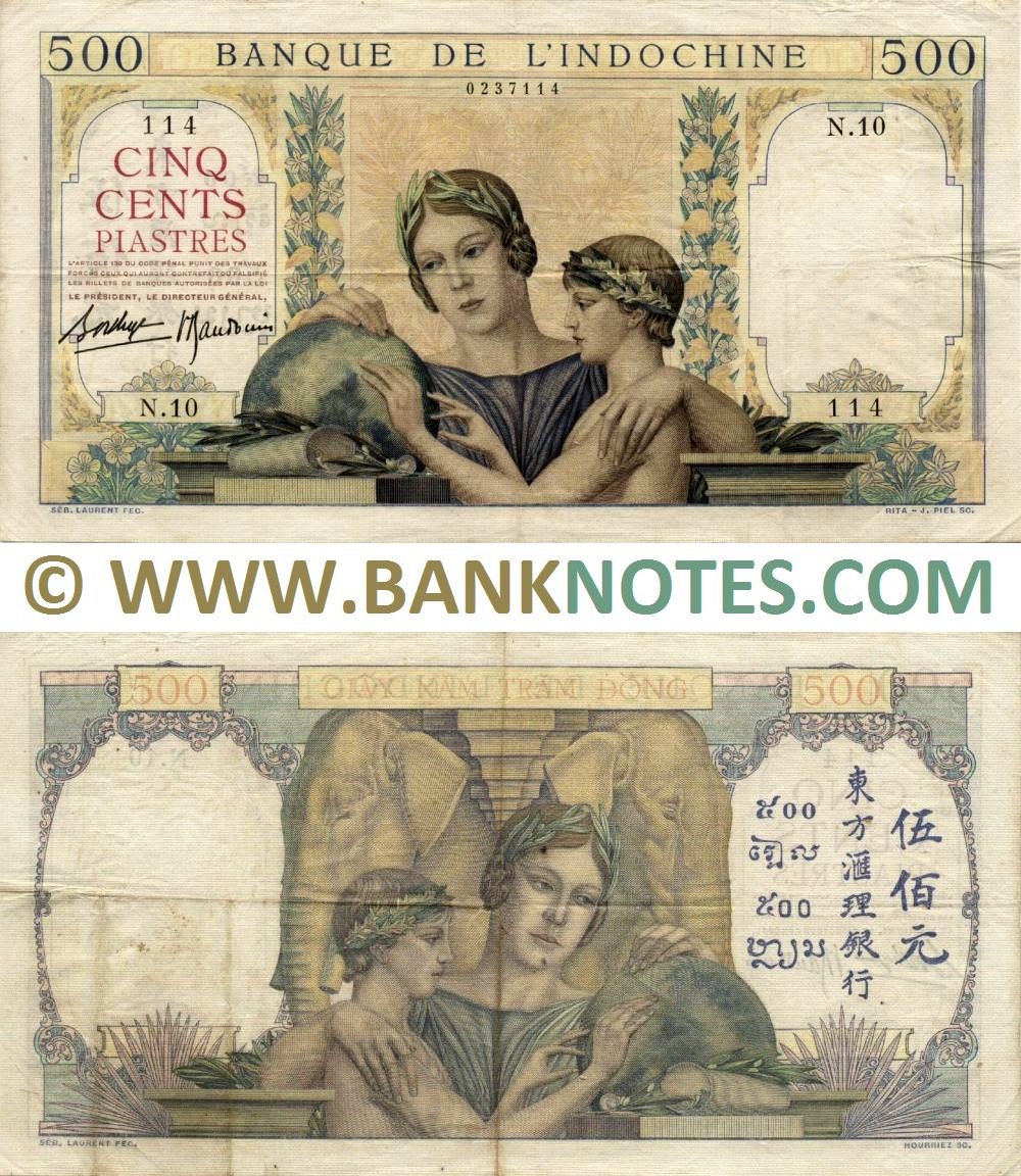 French Indo-China 500 Piastres (1939) (N.10/0237114) (circulated) VF