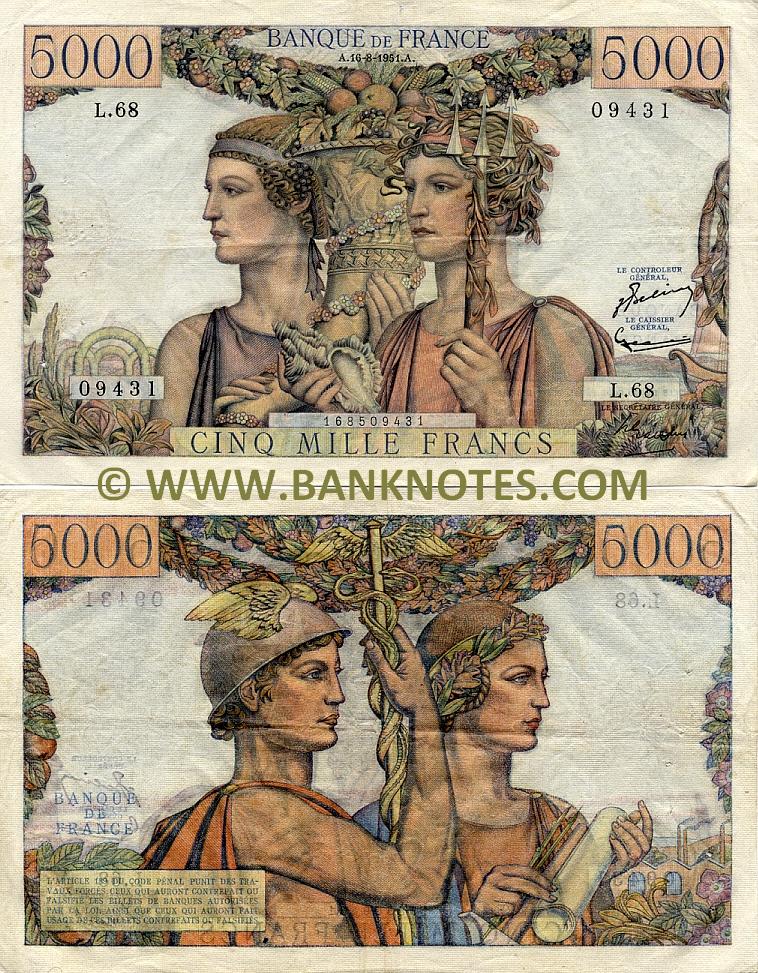 France 5000 Francs 16.8.1951 (L.68/168509431) (circulated) VF