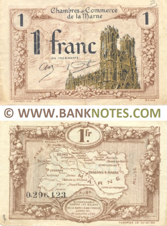 France 1 Franc 1926 (CC de la Marne) (Nº 0,296,123) (circulated) aXF