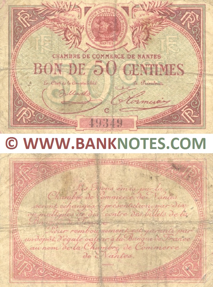 France 50 Centimes 1918 (CC de Nantes) (Nº C/49349) (circulated) Fine