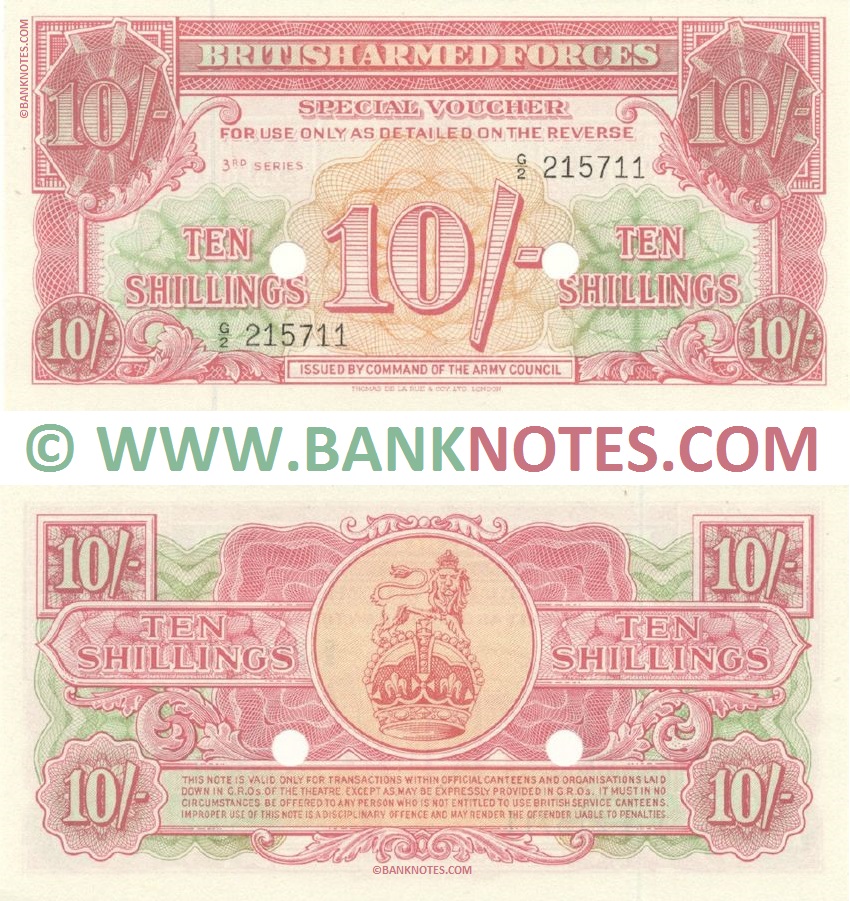 Great Britain 10 Shillings (1956) Special voucher of the British Armed Forces (G/2 215711) (2pch) UNC