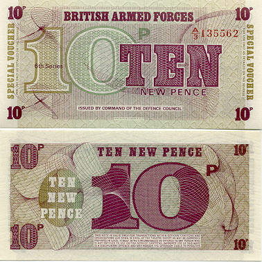 Great Britain 10 New Pence (1972) Special voucher of the British Armed Forces (A/5 4826xx) UNC