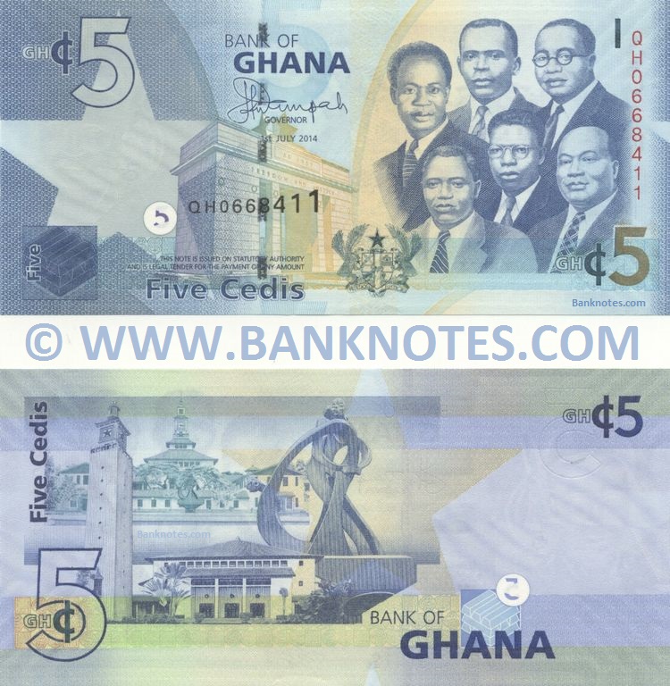 Ghana 5 Cedis 1.7.2014 (QH06684xx) UNC