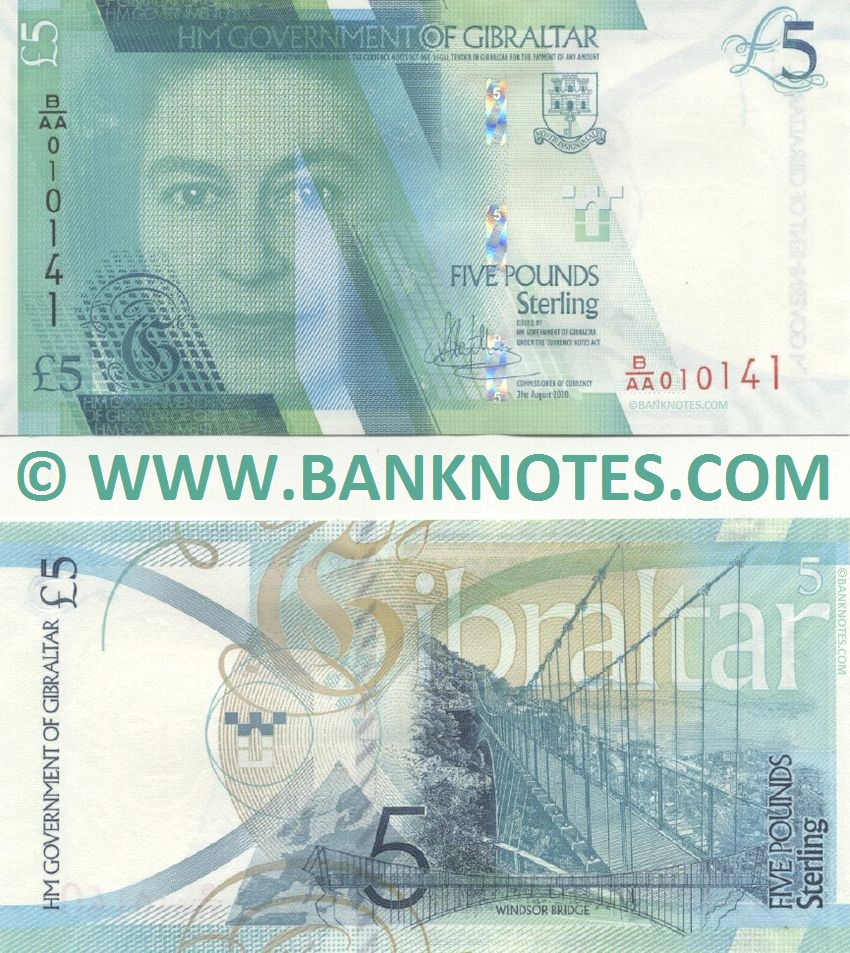 Gibraltar 5 Pounds 21.8.2020 (B/AA 010140) UNC