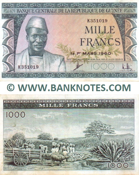 Guinea 1000 Francs 1960 (K351019) (lt. circulated) XF+