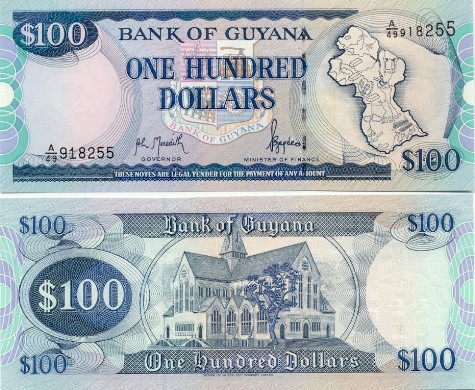 Guyana 100 Dollars (1999) Sig.11 (A/57 9077xx) UNC