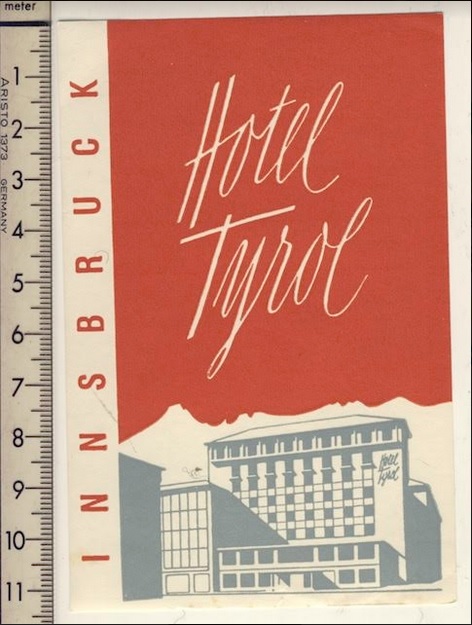 Austria: Innsbruck: Hotel Tyrol 1950s (MNH, w/o glue, 2mm tear)